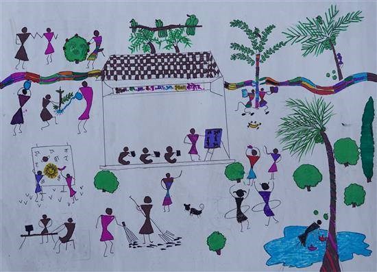 Education and fun, painting by Vidya Vaghere