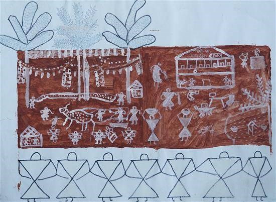 Education in tribe, painting by Gayatree Mondhe