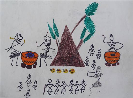 Painting  by Pallavi Belsare - Tribal celebration of Holi