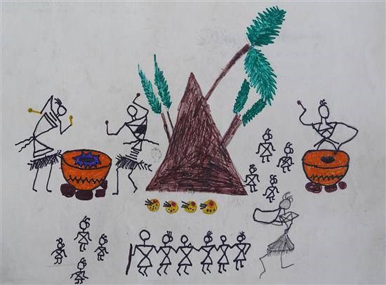 Tribal celebration of Holi, painting by Pallavi Belsare