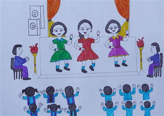 Painting  by Sonam Selukar - Dance in school function