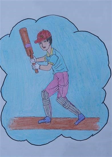 A Cricketer, painting by Rohit Khadake