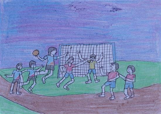 Handball game, painting by Geeta Bagul