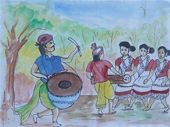 A folk dance, painting by Dipa Roy