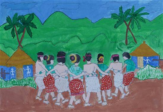 Painting  by Ankita Surkule - Group dance of tribals