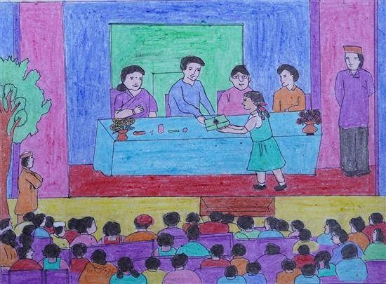 Price distribution at annual day, painting by Tejaswini Lahare