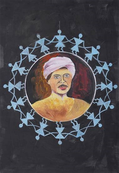 Tribal man's portrait, painting by Hariom Gedam