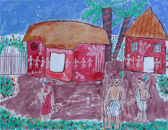Painting  by Manisha Katade - Tribal people's costume