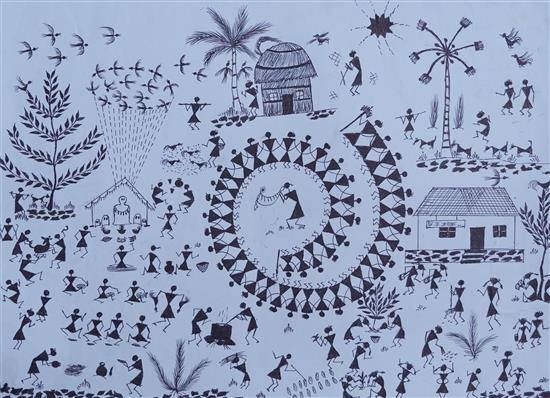 Drawing of tribal art, painting by Rutika Dhinde