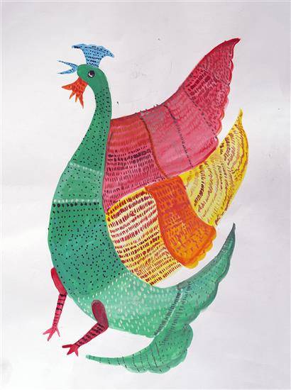 Painting  by Samman Gedam - The Colorful Cock