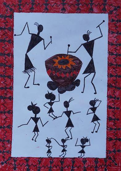 Painting  by Sneha Jawarkar - Tribal people having fun