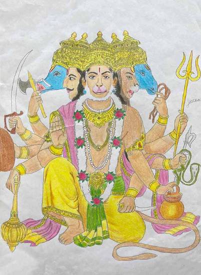 Painting  by Yatin Thapan - Panchmukhi Hanuman