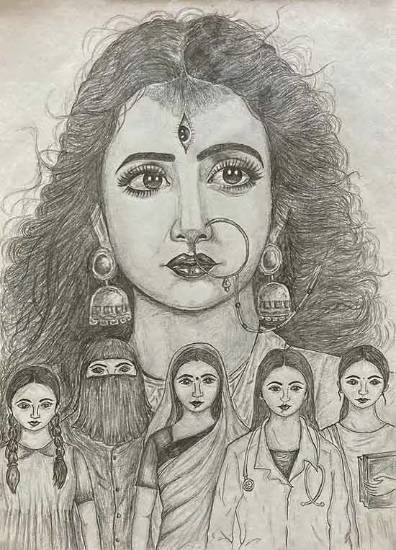 Painting  by Swastika Maiti - Maa Durga hidden within every woman