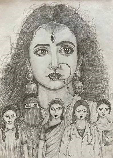 Maa Durga hidden within every woman, painting by Swastika Maiti