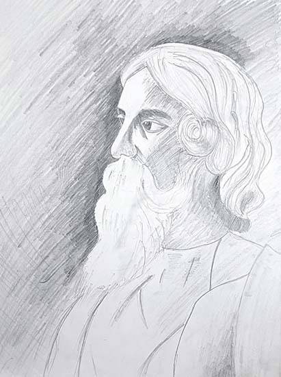 Painting  by Riddhima Kar - Portrait of Rabindranath Tagore