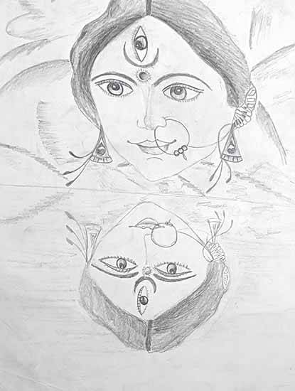 Painting  by Riddhima Kar - Reflection of Ma Durga