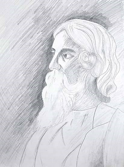 Portrait of Rabindranath Tagore, painting by Riddhima Kar