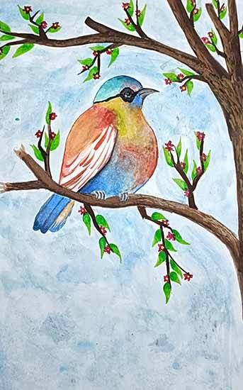 The Lonely bird, painting by Riddhima Kar