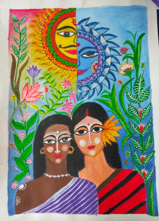 Bonding of Sun and the Moon, painting by Mumu Ghosh