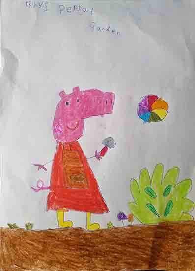 Painting  by Druvi Arvind - Peppa Pig in the garden