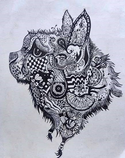 Cat and others, painting by Debarpan Mal