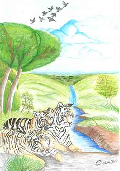 Painting  by Saisidhartha Jena - International Tiger Day