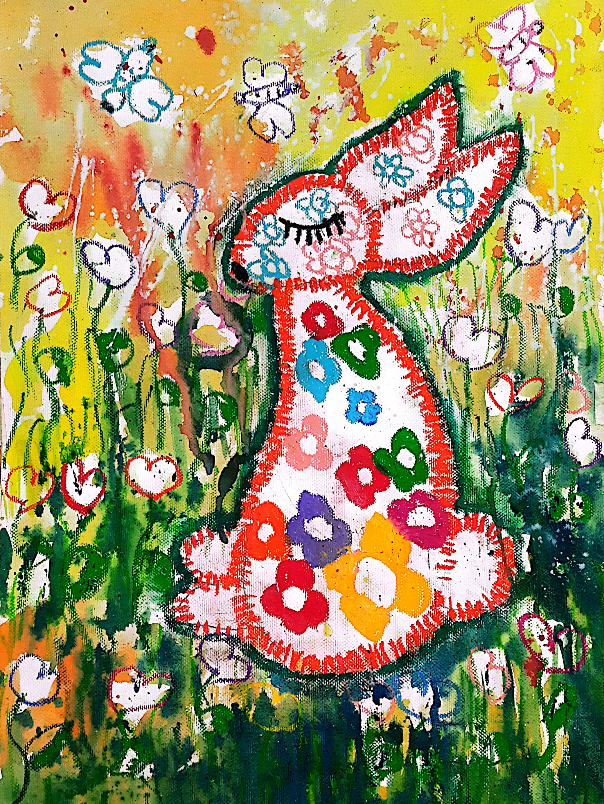 Painting  by Zareer Hasan Ayaan - Little bunny in flower garden