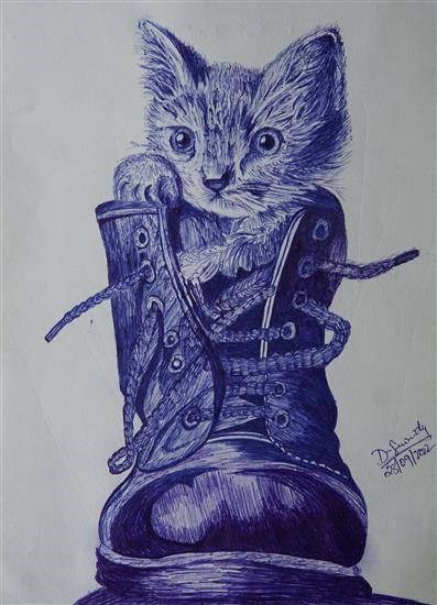 Cat in a shoe, painting by Srinidy D
