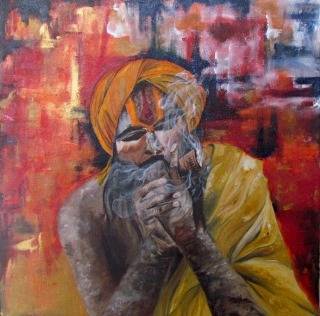 Sadhu Smoking Chillum I, painting by Gitanjali Bhawalkar 