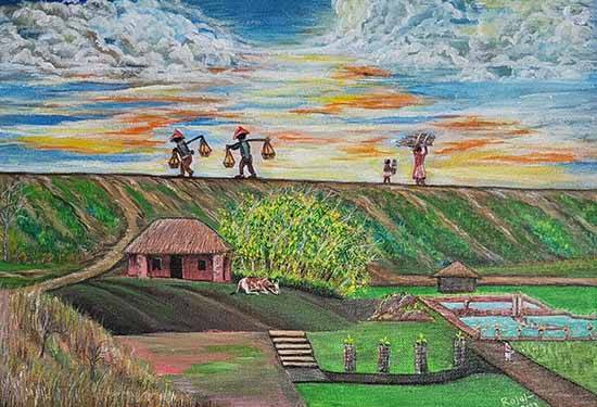 painting by Rajat Kumar Das - Working with peace