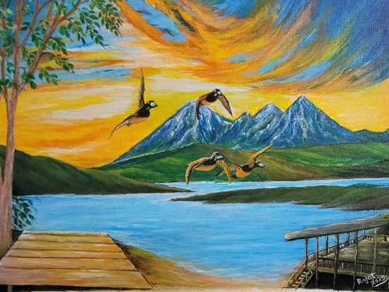 Four birds, painting by Rajat Kumar Das