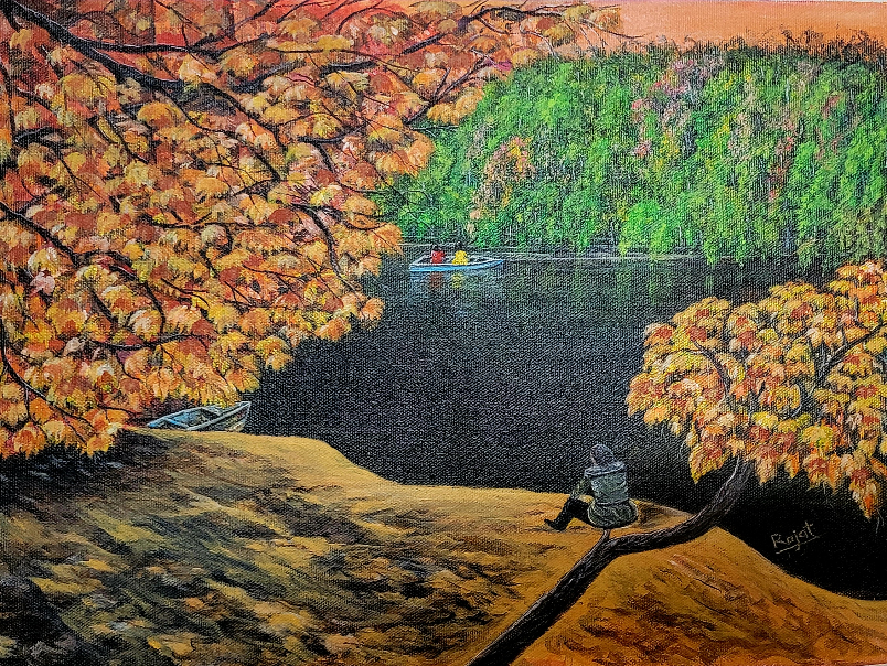 Alone on the river Bank, Painting by  Artist Rajat Kumar Das