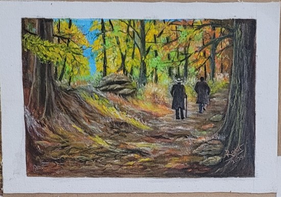 Traveller in a jungle, painting by Rajat Kumar Das