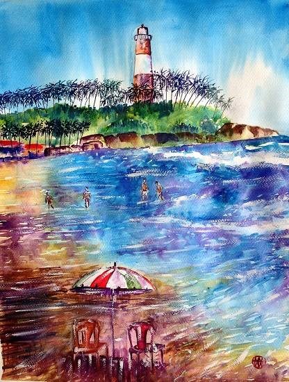Kovalam Scape, painting by Ivan Gomes