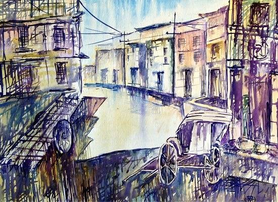 City Scape - V, painting by Ivan Gomes