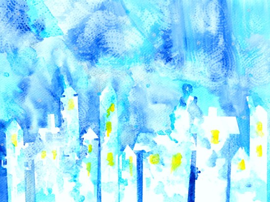 Winter Town, painting by Hilde Kvale