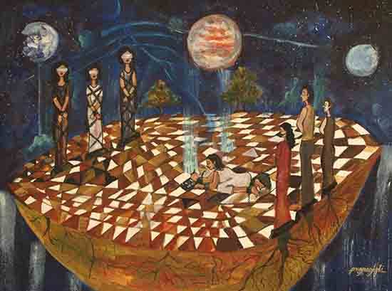 painting by Puspanjali Sharma - Break the shackles & Be the artist of your own destiny