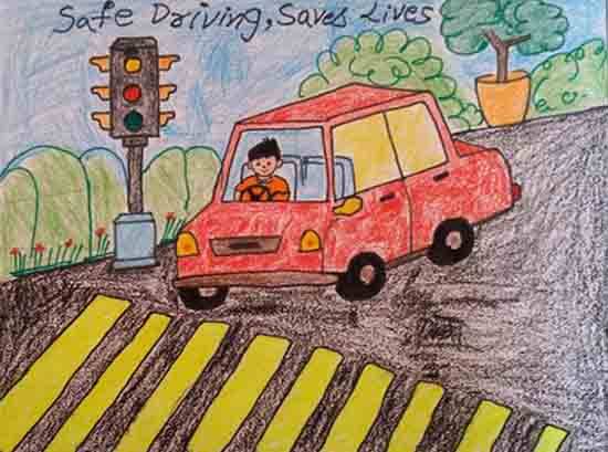 Painting  by R. Veekshith - Drive slow and save life