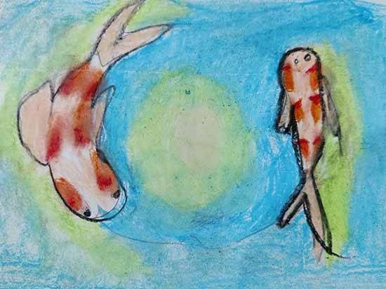 Fishes in water, painting by Avigna Sree