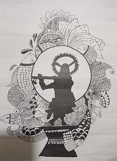 Painting  by Kaavya Shah - Shree Krishna playing flute