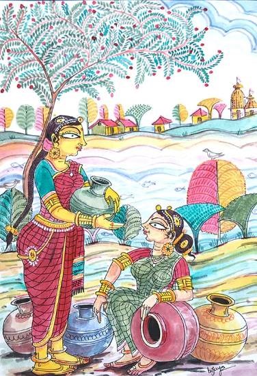 Gossiping, painting by Bijaya Nayak