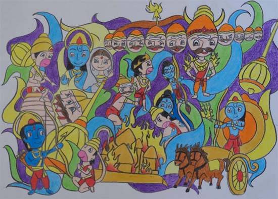 Painting  by Devashree Kashyap - The triumph of good over evil