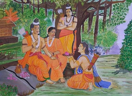 Prabhu Shree Ram & Bharat Milap, painting by Dnyanesh Tupe