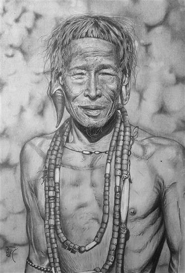 Wancho Headhunter, painting by Ajem Toham