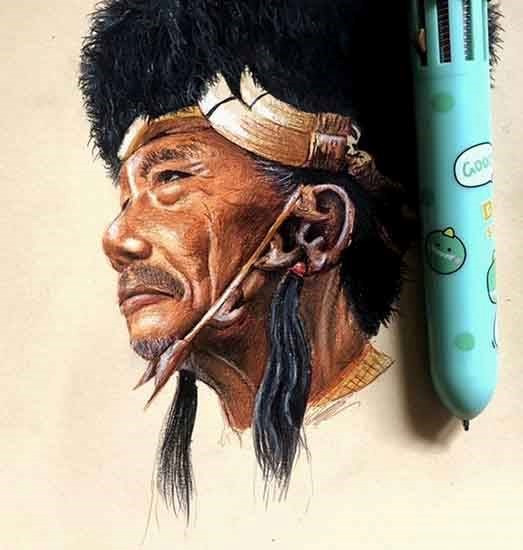 Vibrant Wisdom: An Elder Adorned in Colorful Ornaments, painting by Ajem Toham