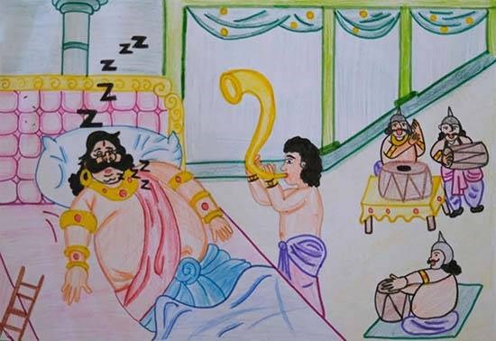 Kumbha karna - the sleeping demon, painting by Garima Gupta