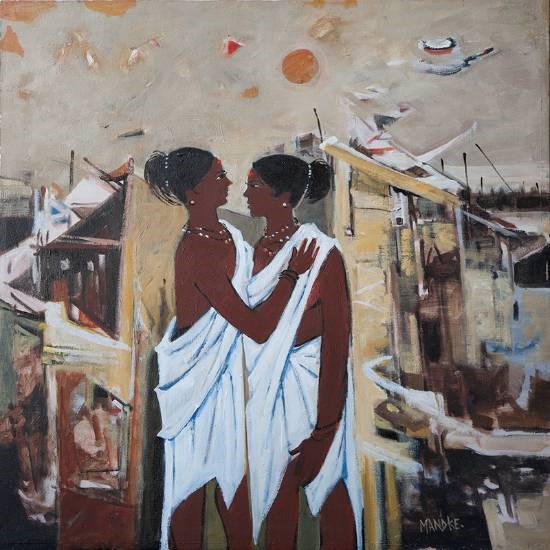 Adivasi women, painting by Bhalchandra Mandke