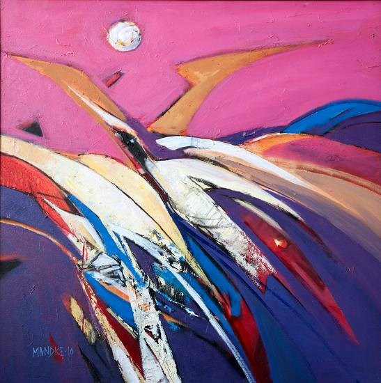 Birds in flight, painting by Bhalchandra Mandke