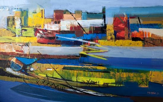 Coastal Life, painting by Bhalchandra Mandke