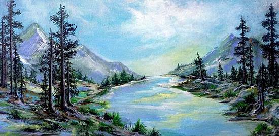 painting by Sanjana Lakhwani - Natures valley Kashmir